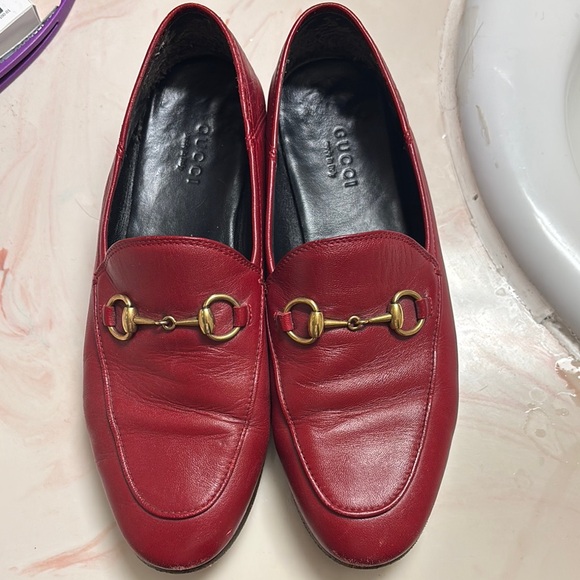 Gucci Women's Red Leather Brixton loafer 36.5 - Picture 1 of 6